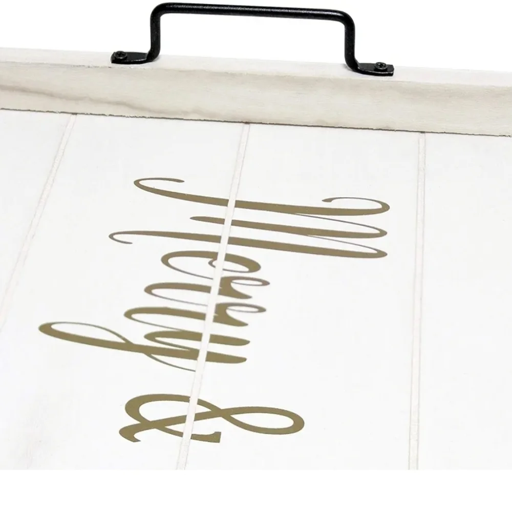 White Tray with Gold 'Merry & Bright' Text